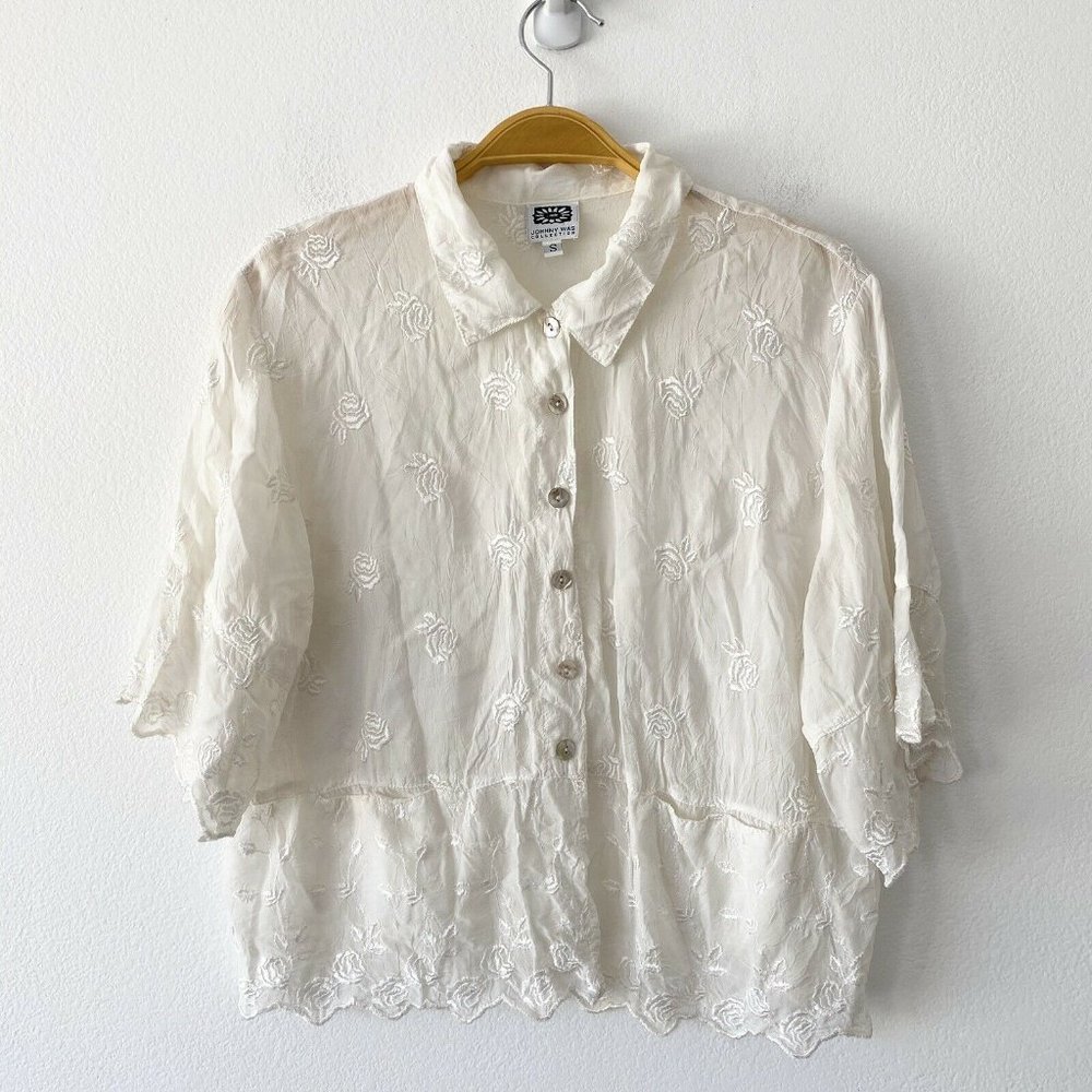Johnny Was Embroidered Roses Boho Top Size S